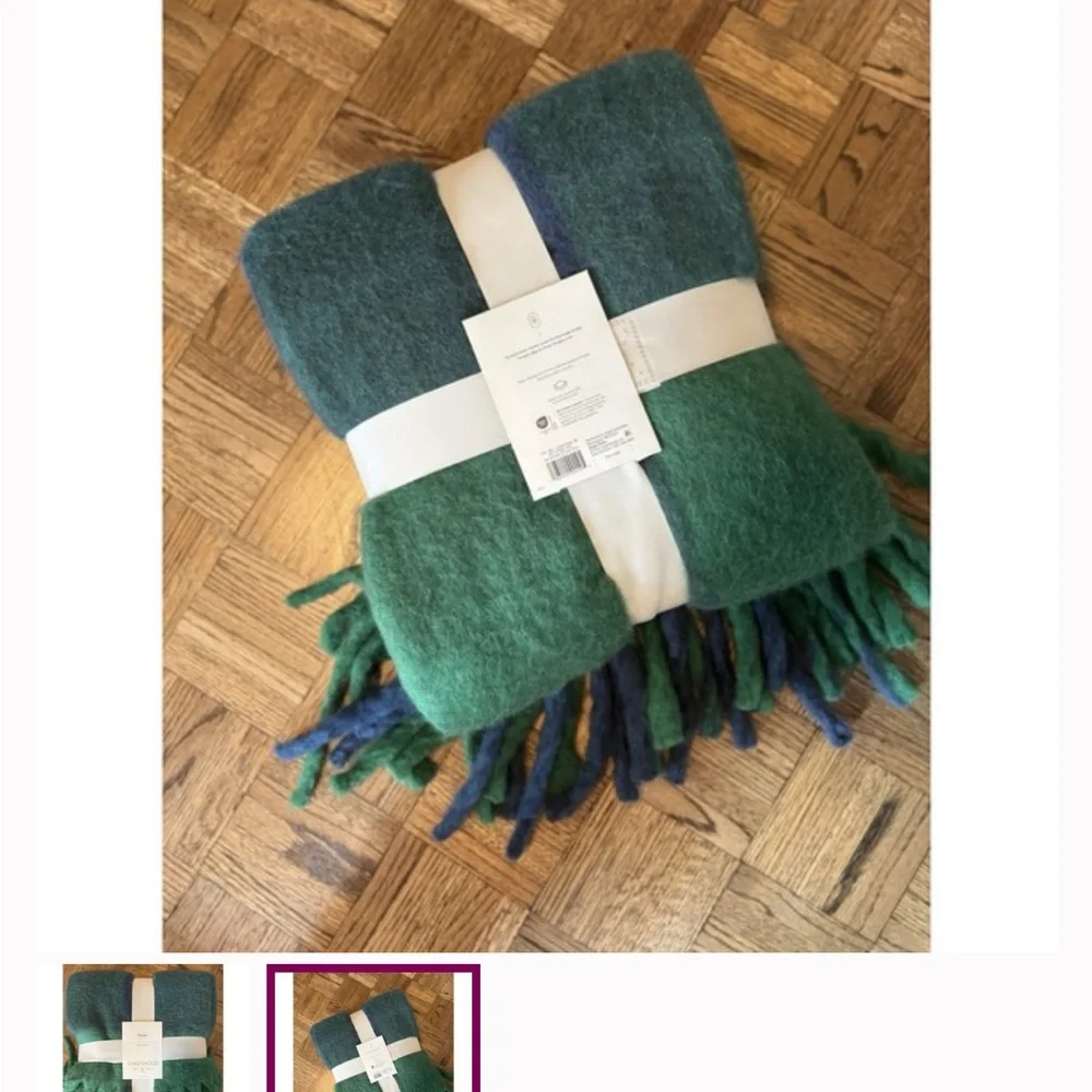 NWT Threshold Navy Blue & Hunter Green Woven Wool Blend Throw Blanket 50